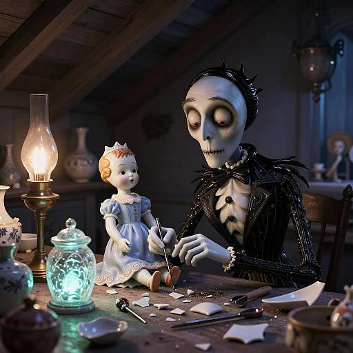 Whimsical Porcelain Doll Restorer Scene