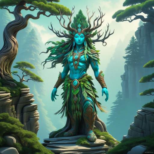 Ancient Tree Spirit in Mountain Landscape