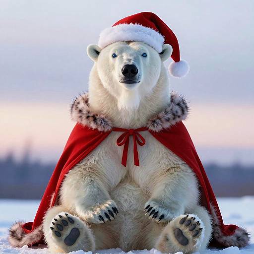 Young Polar Bear in Santa Attire