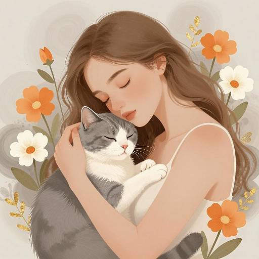 Sleepy Embrace: Woman and Cat Serenity