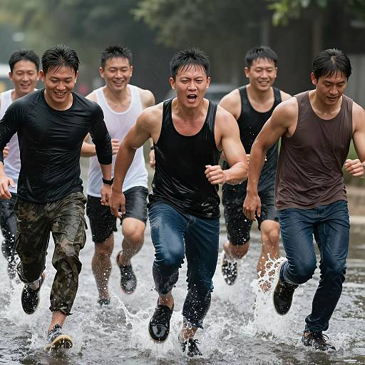 Dynamic Splashing Action of Six Men