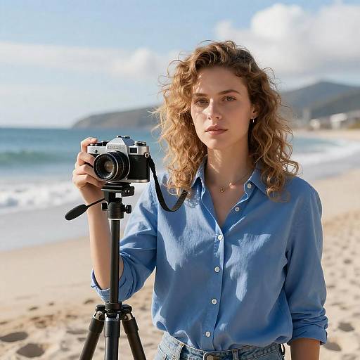 Beachside Photographer with Vintage Camera