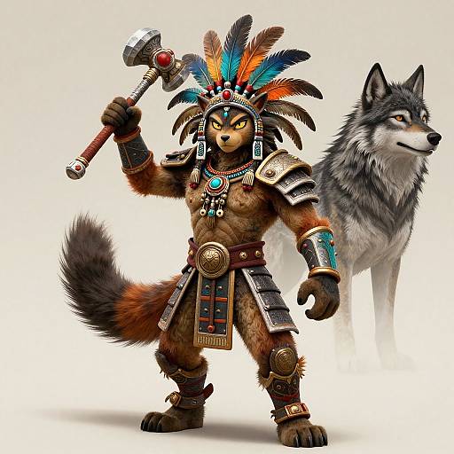 Furry Aztec Warrior Digital Art