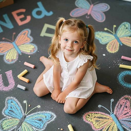 Cheerful Girl Amid Colorful Chalk Art