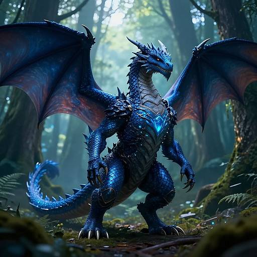 Cinematic Blue Dragon in Enchanted Forest