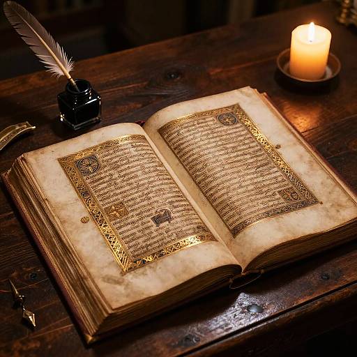 1616 Illuminated Manuscript with Candlelight