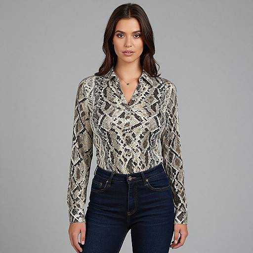 Casual Chic Woman in Snake Print Blouse