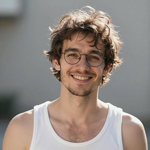 Cheerful Man in White Tank Top
