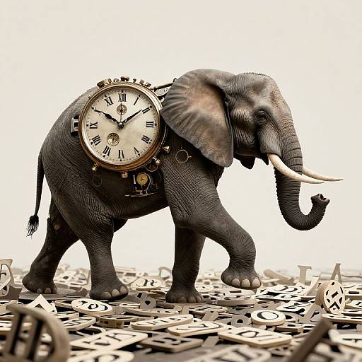Clockwork Elephant Galloping Through Letters