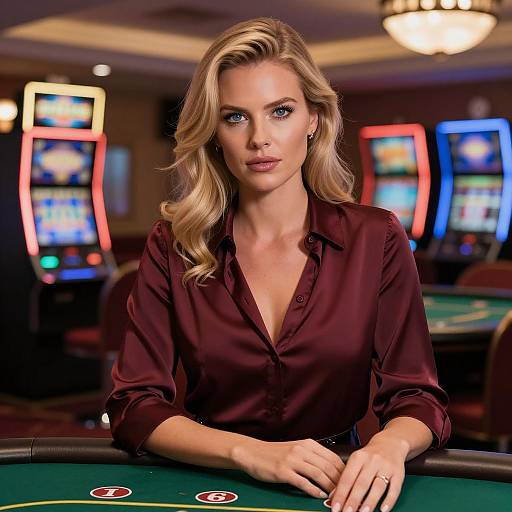 Elegant Woman in Casino at Poker Table