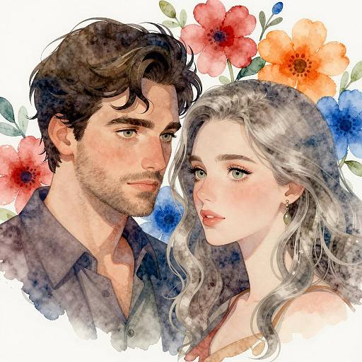 Intense Gaze in Watercolor Flowers