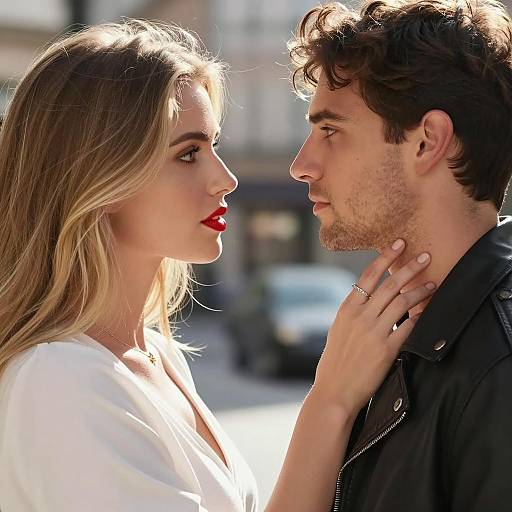 Intimate Couple Gazing at Each Other Outdoors