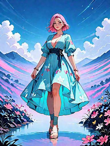 Stylish Woman in Floral Maxi Dress at Twilight