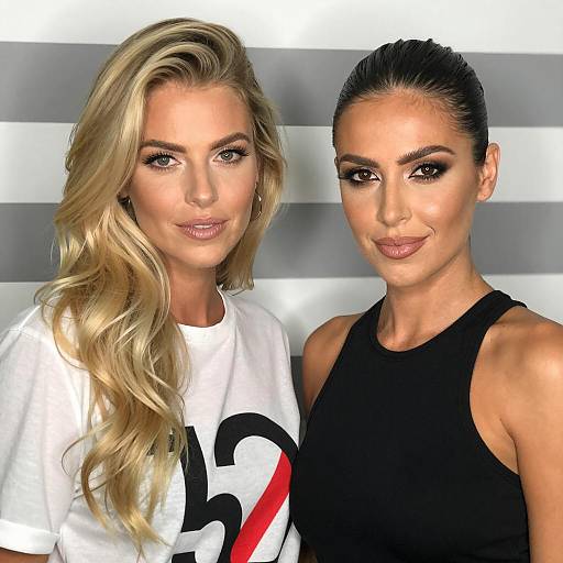 Two Women Portrait with Contrasting Hairstyles and Makeup