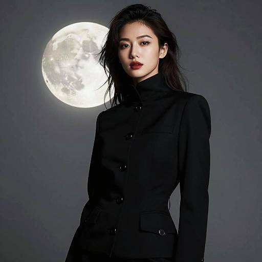 Confident Woman with Full Moon Silhouette