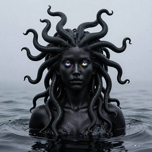 Ethereal Black Medusa in Surreal Futurism