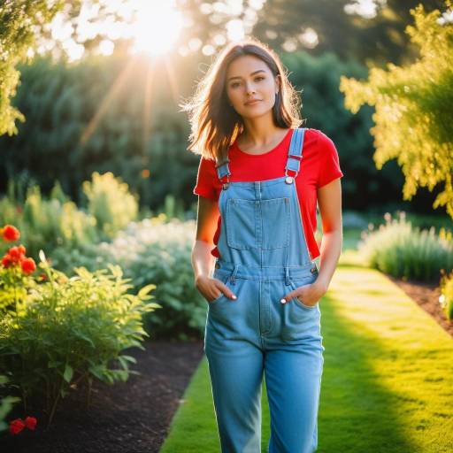 Young Woman in Sunlit Garden at Golden Hour