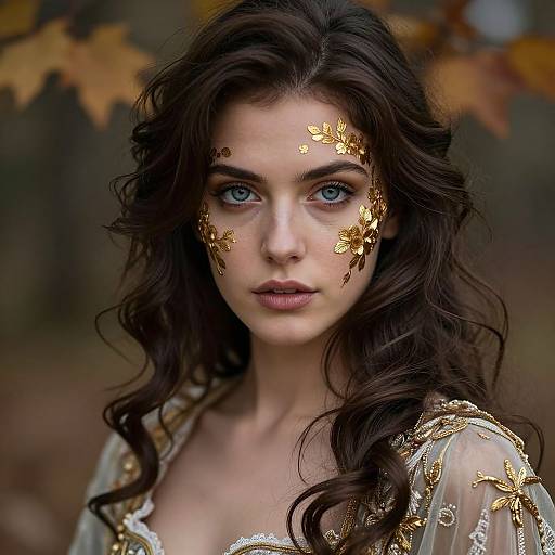 Elegant Female Portrait with Golden Florals