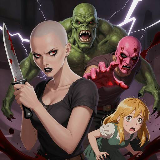 Dark Horror Characters in Chaotic Scene