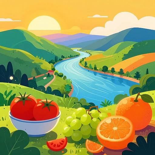 Vibrant Landscape with Fresh Fruits