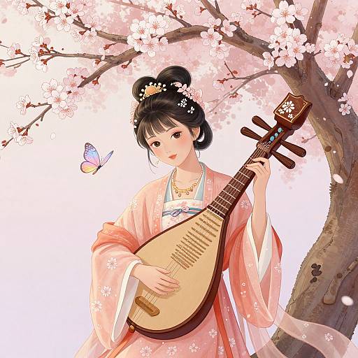 Serene Chinese Woman with Instrument