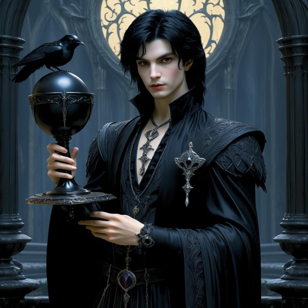 Dark Fantasy Vampire Boy with Goblet