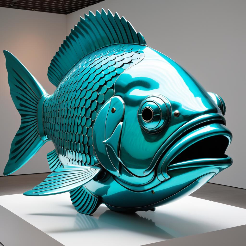 Contemporary Metal Fish Sculpture in Turquoise