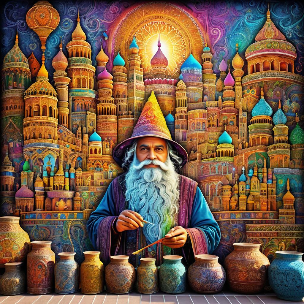 Vibrant Wall Mural of an Old Wizard