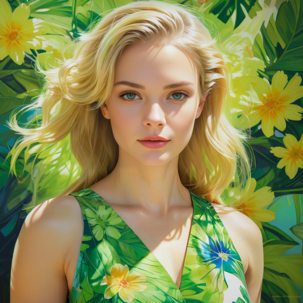 Vibrant Floral Portrait of Young Woman