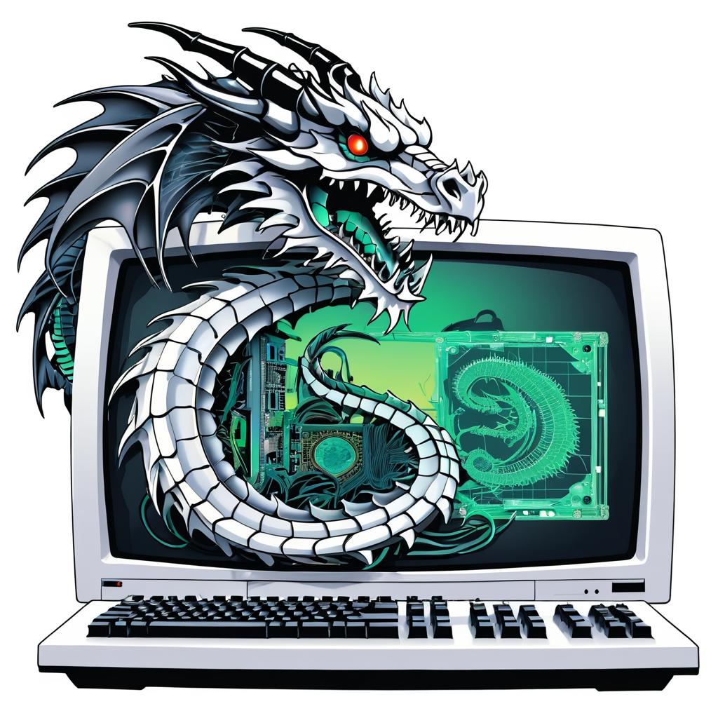 Dragon Skeleton with CRT Monitor Sticker