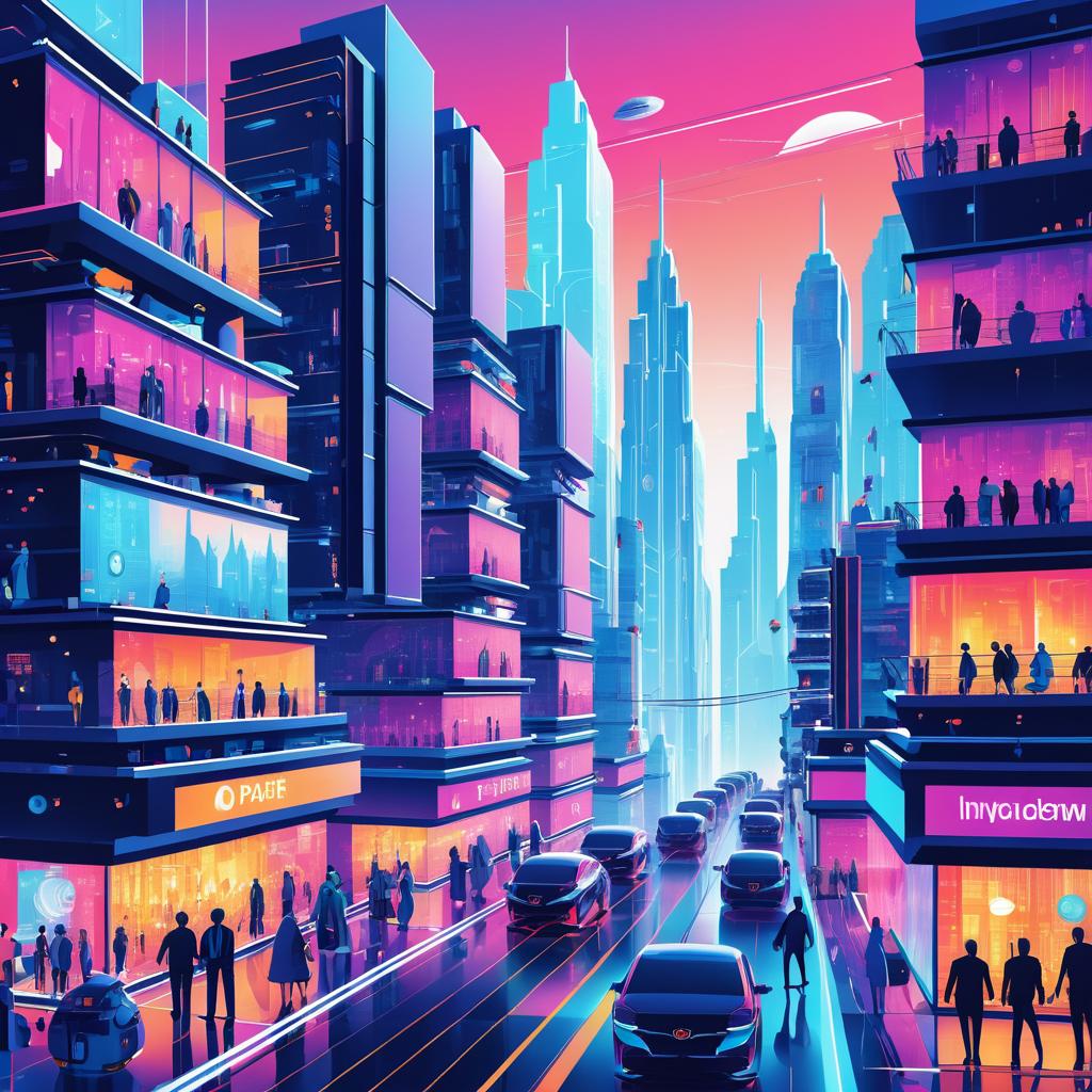 Futuristic Cityscape of Human-Robot Harmony