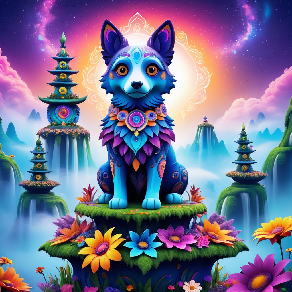 Surreal Dog-like Creature on Vibrant Totem