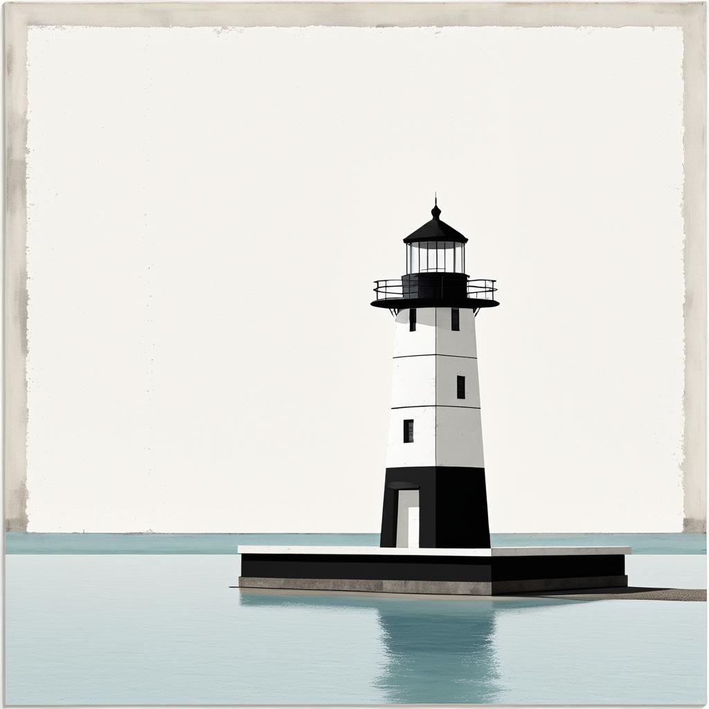 Minimalist Lighthouse Collage with Gritty Textures