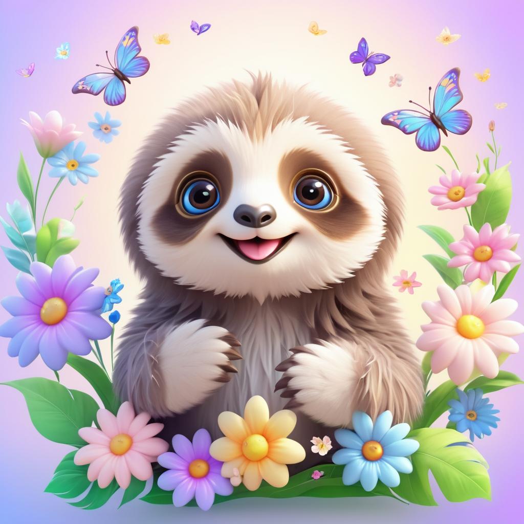 Adorable Kawaii Sloth in Fantasy Setting