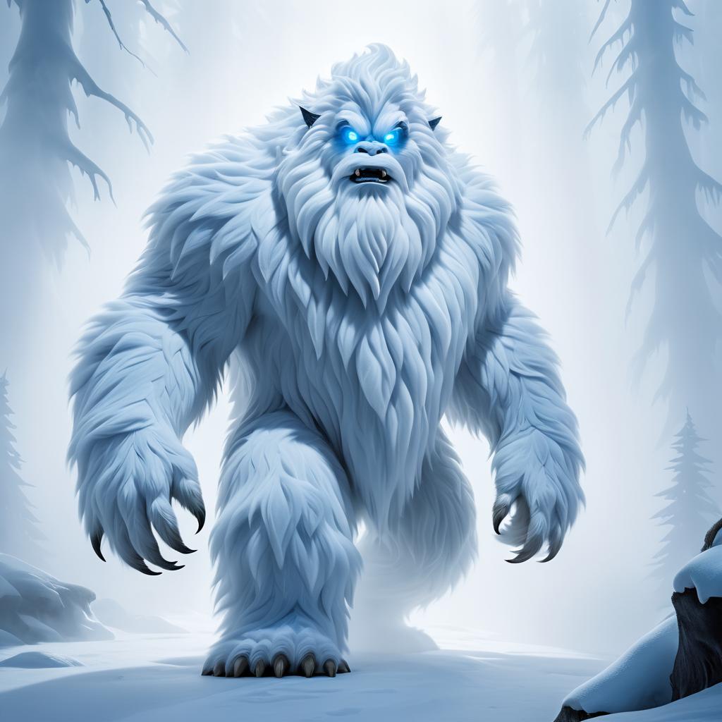 Hyper-Realistic Yeti Emerging from Fog