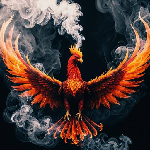 Fiery Phoenix in Billowing Smoke