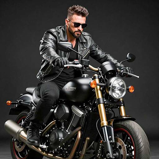 Serious Biker on a Black Motorcycle