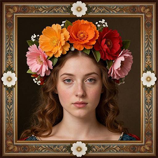 Renaissance Portrait with Floral Crown