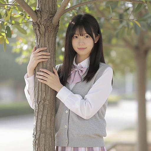 Young Asian Girl by a Tree