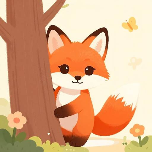 Playful Fox Peeking Illustration