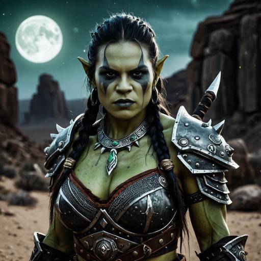 Fierce Female Orc in Moonlit Desert