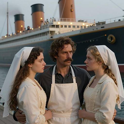 Intense Scene on the Titanic: Three Figures