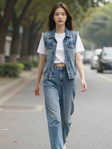 Casual Denim Park Walk Portrait