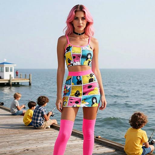Pop Art Fashion Woman at Pier