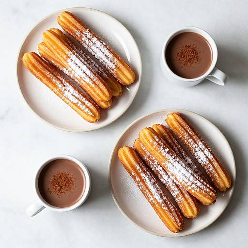 Overhead View of Churros and Hot Chocolate