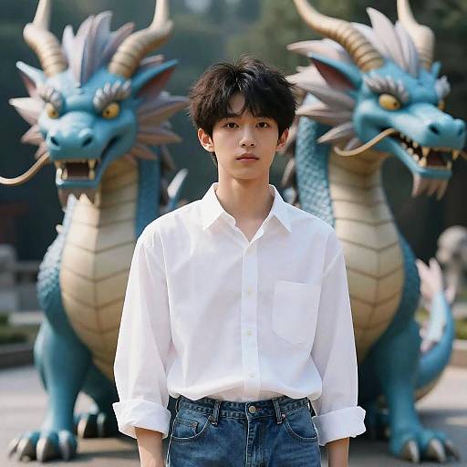 Realistic Anime Boy and Anthro Dragon