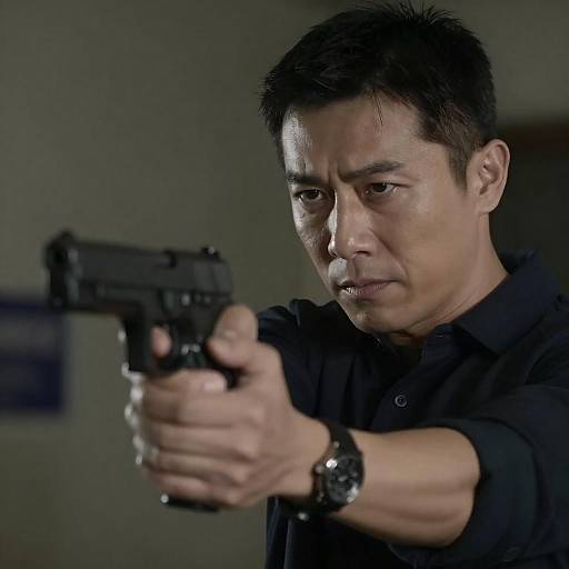 Serious Man Aiming Handgun