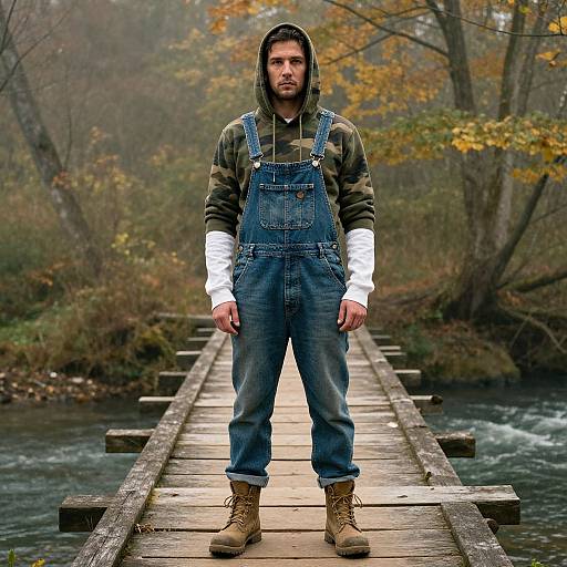 Rugged Man on Autumn Bridge