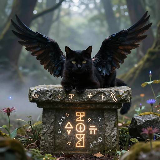 Mysterious Winged Black Cat Altar