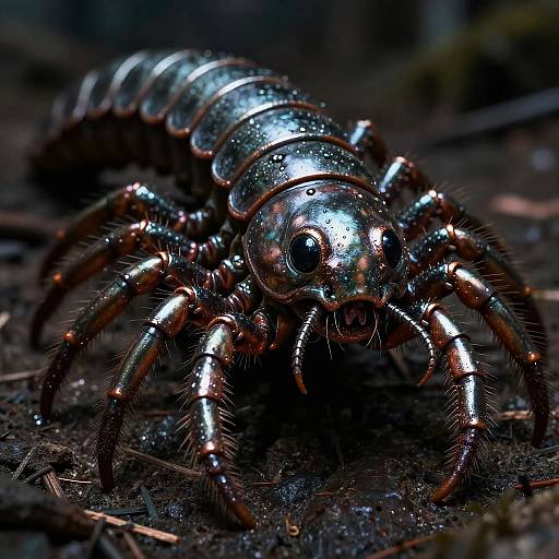 Hyper-Realistic Metallic Centipede Portrait
